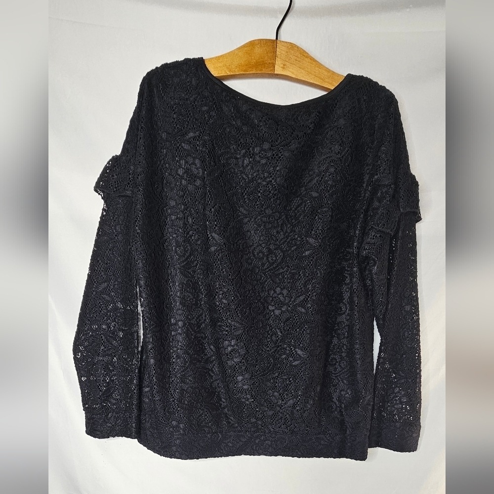 Juicy Couture  Black Lace Top Blouse XL NWT Long Sleeve Ruffle  Whimsy Goth - Picture 4 of 11